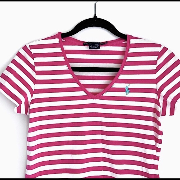 🆕🔥RALPH LAUREN SPORT SUPER CUTE STRIPED V-NECK PINK&WHITE STRIPED VERY SOFT!! - Picture 7 of 7